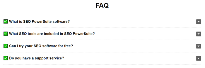 FAQ Block on SEO PowerSuite's product pages