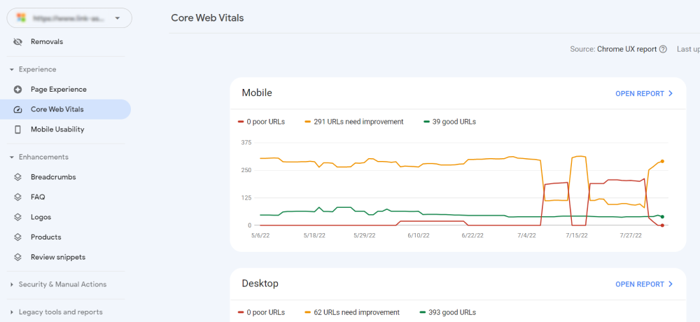 Review Page Experience and Core Web Vitals reports in Search Console