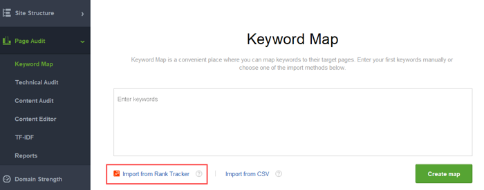 importing keywords from rank tracker to website auditor