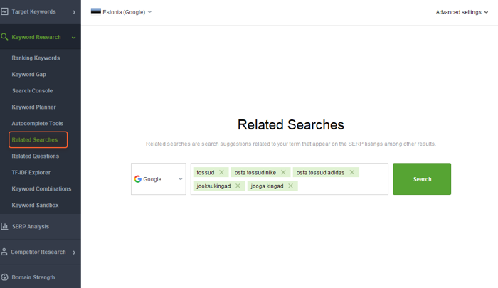 related searches module of rank tracker