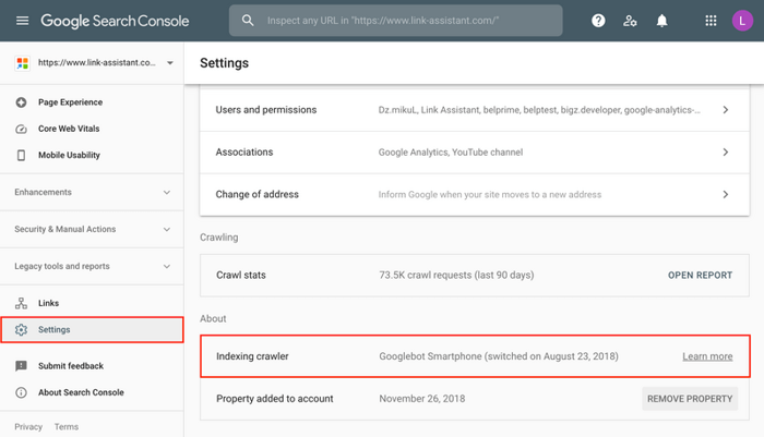 How to check indexing crawler in Google Search Console